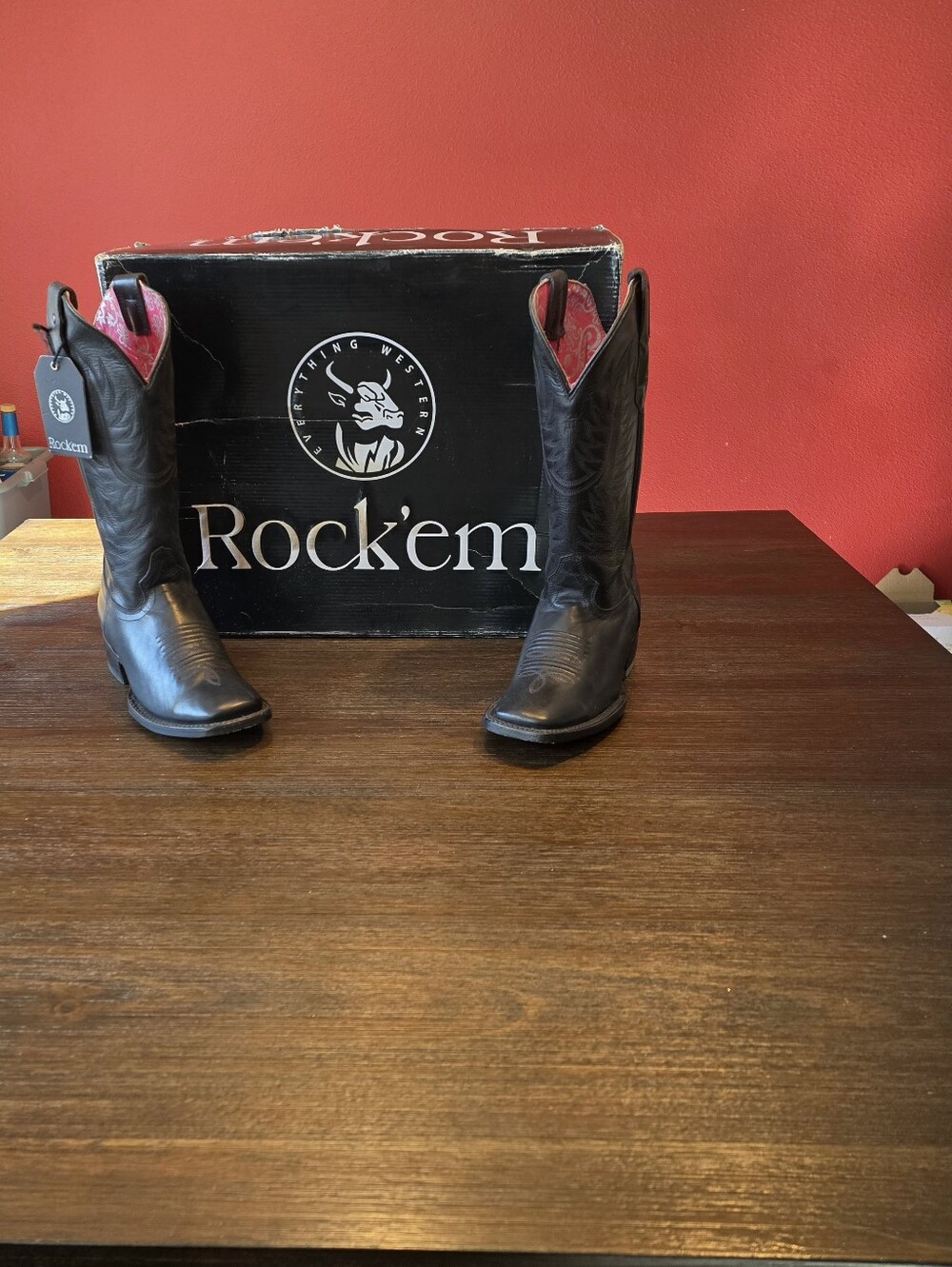 Rock'em Women's Black Western Heeled Boots with Red Paisley Lining